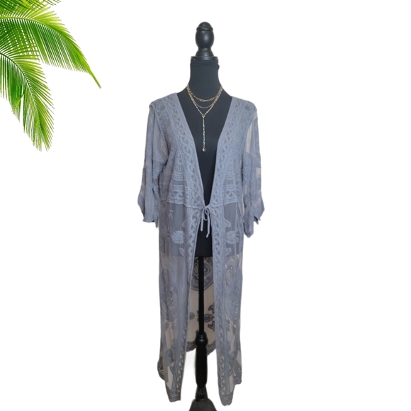 Rebelion Again Other - Rebellion Again Gray Crochet Sheer Duster Swim Cov